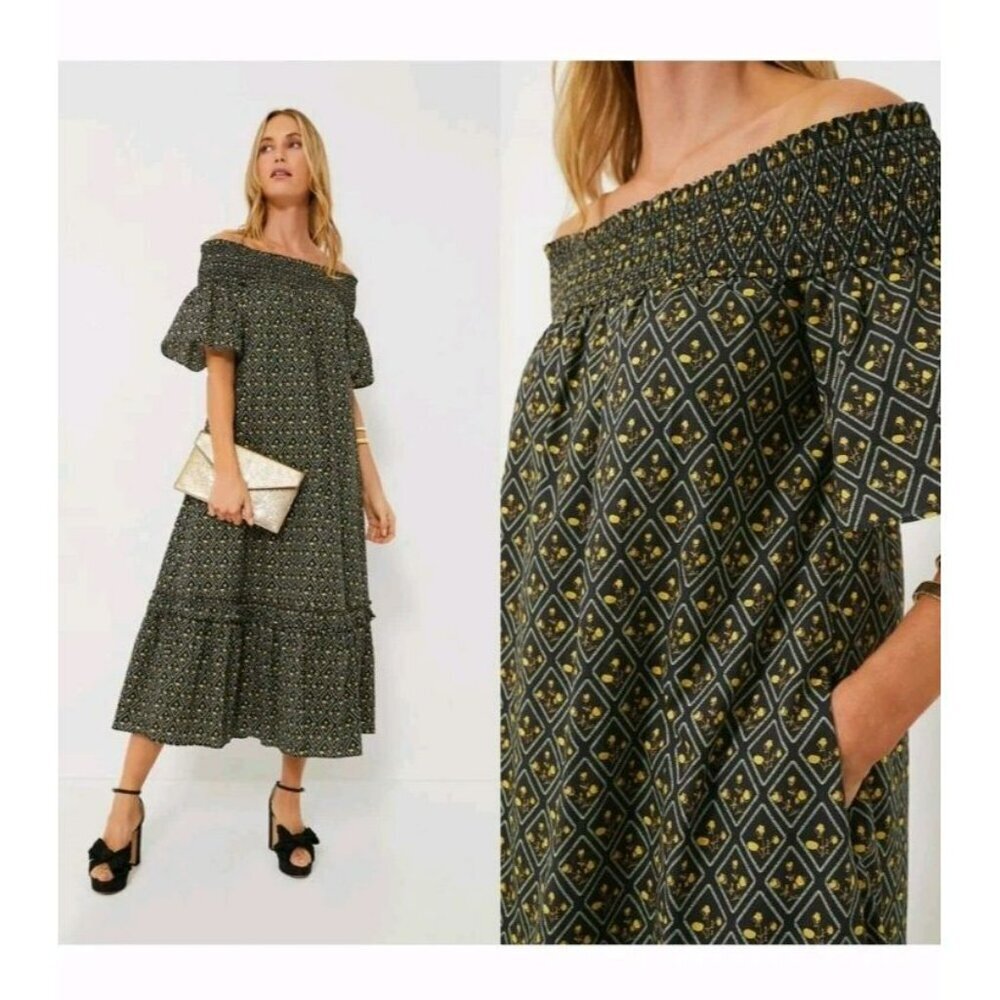 Tuckernuck Hyacinth House Black Floral Diamond Off the Shoulder Maxi Dress Sz S - Picture 7 of 7